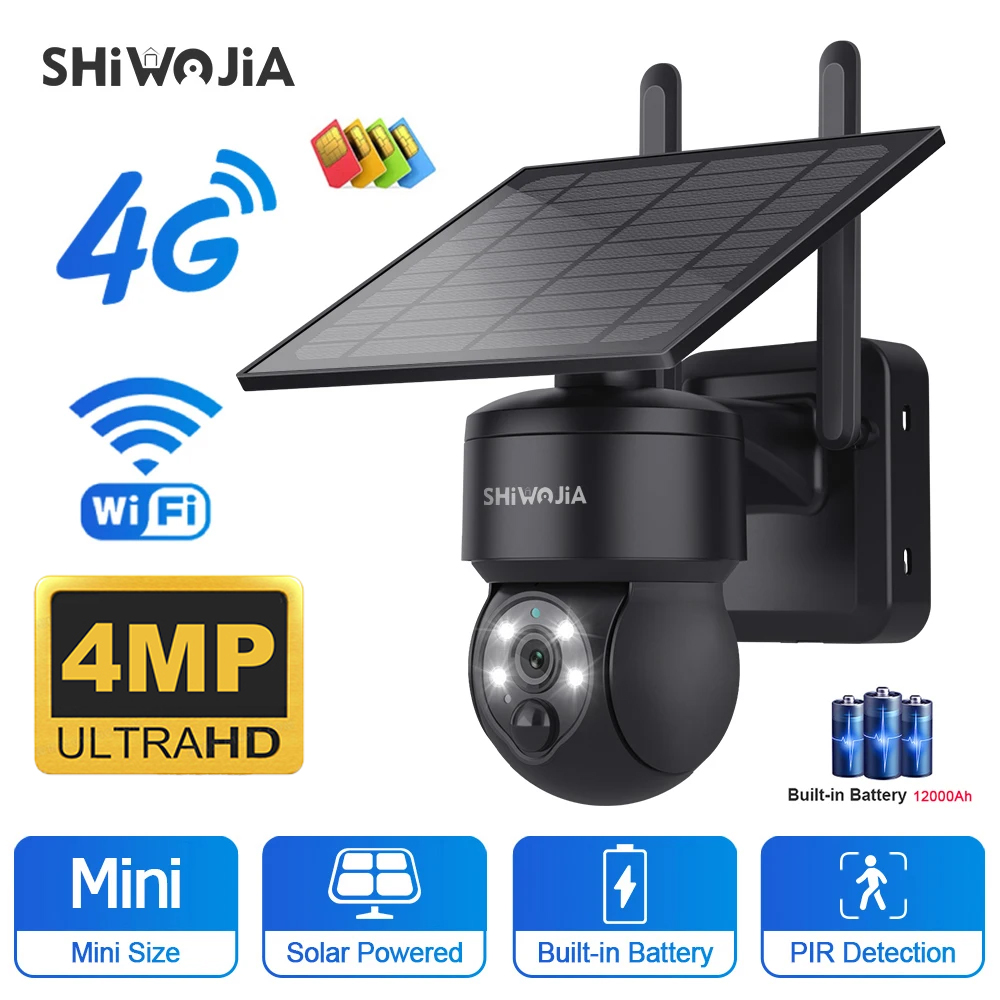 Home Security Cameras Wireless - SHIWOJIA WIFI Беспроводная PTZ-солнечная камера 4G